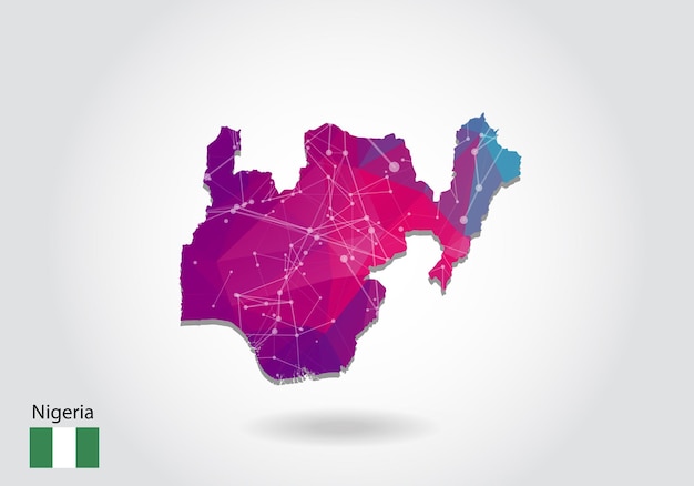 Mapa poligonal de Nigeria del vector. Diseño de baja poli. mapa de triángulos sobre fondo blanco. gráfico de degradado de estilo polivinílico bajo triangular arrugado geométrico, puntos de línea, diseño de interfaz de usuario.