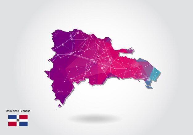 Mapa poligonal de República Dominicana del vector. Diseño de baja poli. mapa de triángulos sobre fondo blanco. gráfico de degradado de estilo polivinílico bajo triangular arrugado geométrico, puntos de línea, diseño de interfaz de usuario.