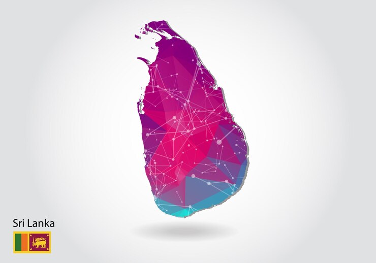Vector mapa poligonal de sri lanka del vector. diseño de baja poli. mapa de triángulos sobre fondo blanco. gráfico de degradado de estilo polivinílico bajo triangular arrugado geométrico, puntos de línea, diseño de interfaz de usuario.