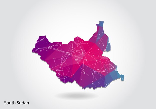 Mapa poligonal de Sudán del sur del vector. Diseño de baja poli. mapa de triángulos sobre fondo blanco. gráfico de degradado de estilo polivinílico bajo triangular arrugado geométrico, puntos de línea, diseño de interfaz de usuario.