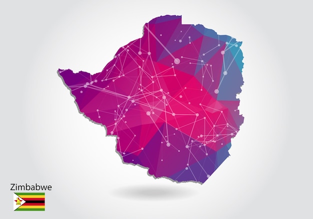 Mapa poligonal de Zimbabwe del vector. Diseño de baja poli. mapa de triángulos sobre fondo blanco. gráfico de degradado de estilo polivinílico bajo triangular arrugado geométrico, puntos de línea, diseño de interfaz de usuario.