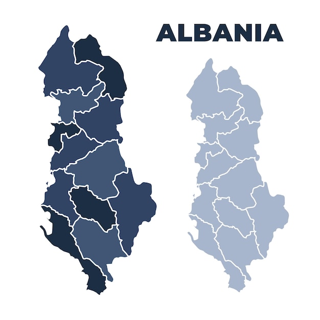 Mapa político de Albania con el contorno de las fronteras de los estados