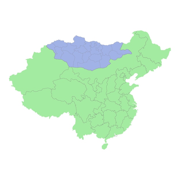 Vector mapa político de alta calidad de china y mongolia con fronteras de