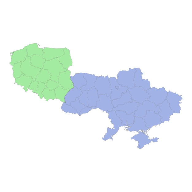 Mapa político de alta calidad de polonia y ucrania con fronteras de las regiones o provincias