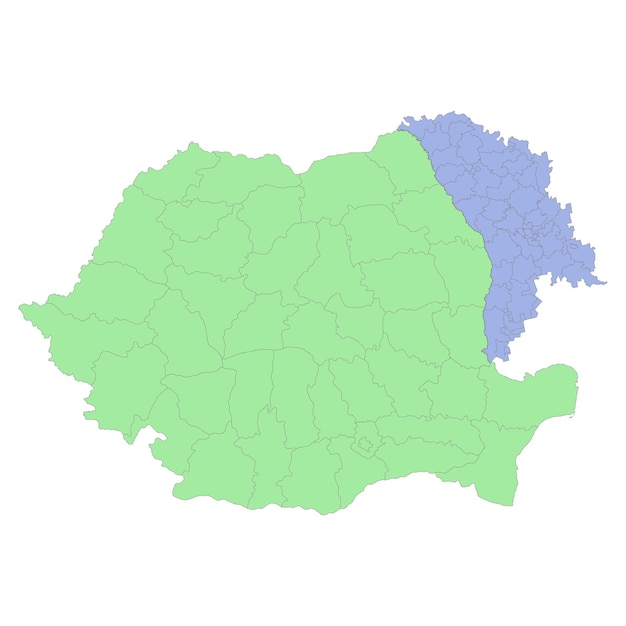 Mapa político de alta calidad de Rumania y Moldavia con fronteras de las regiones o provincias