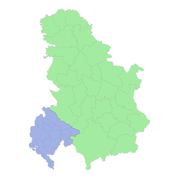 Mapa político de alta calidad de Serbia y Montenegro con fronteras de las regiones o provincias