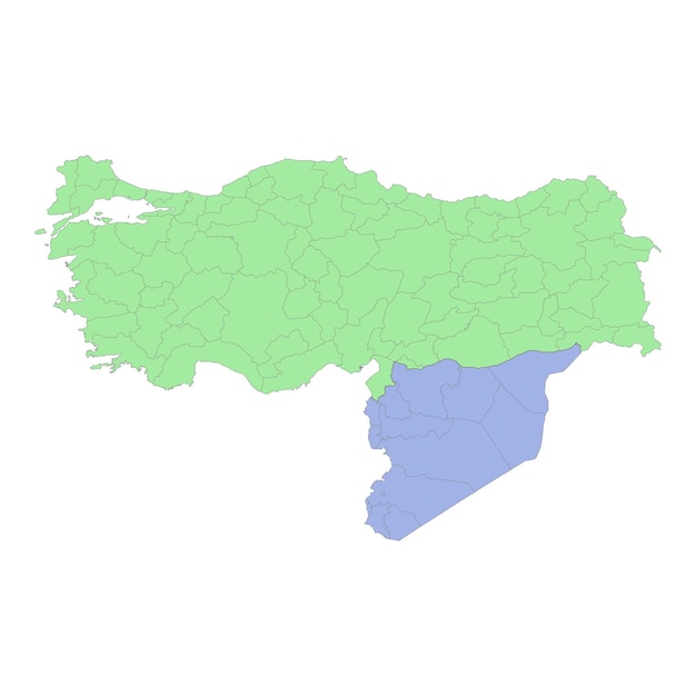 Vector mapa político de alta calidad de turquía y siria con las fronteras de las regiones o provincias