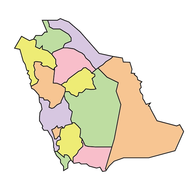 Mapa político de Arabia Saudita de bajo detalle estilo de dibujos animados colores pastel vector editable