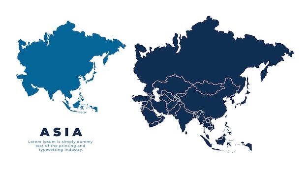 Mapa político de Asia y ilustración simple de vector plano