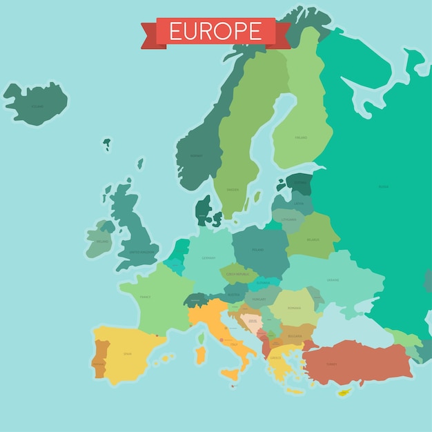 Vector mapa político colorido estilizado de europa