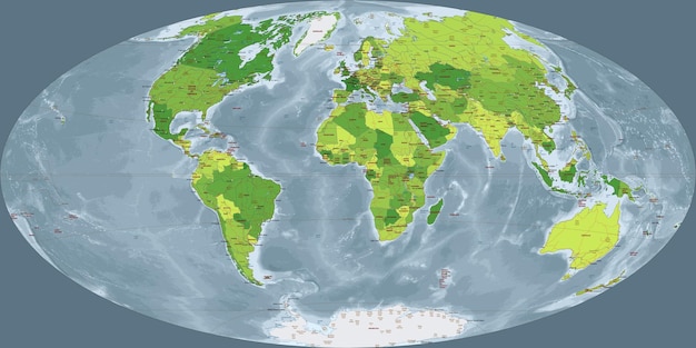 Mapa político detallado del mundo Proyección de Aitoff