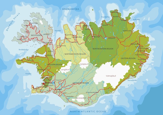 Mapa político editable muy detallado con capas separadas Islandia