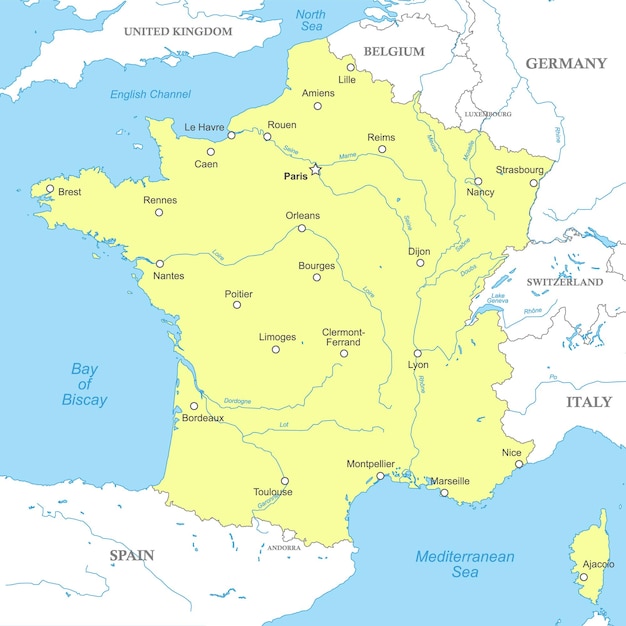 Vector mapa político de francia con fronteras nacionales
