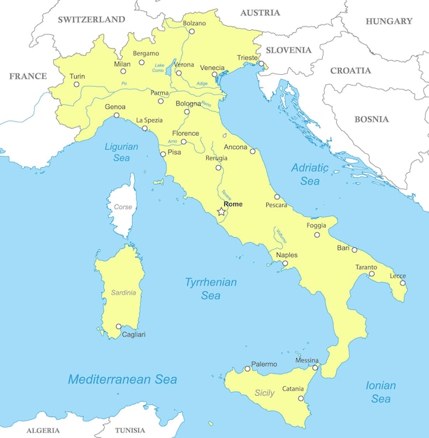 Vector mapa político de italia con fronteras nacionales