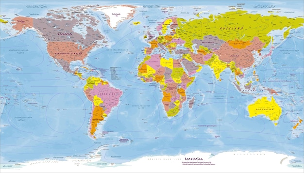 Mapa político mundial Proyección de Patterson en idioma alemán