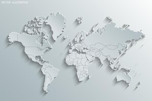 Vector mapa político del mundo mapa del mundo gris países papel de mapa del mundo blanco ilustración