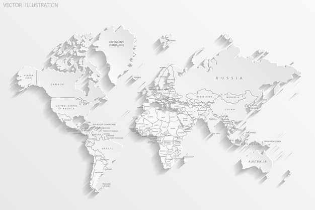 Mapa político del mundo Mapa del mundo gris países Papel de mapa del mundo blanco Ilustración