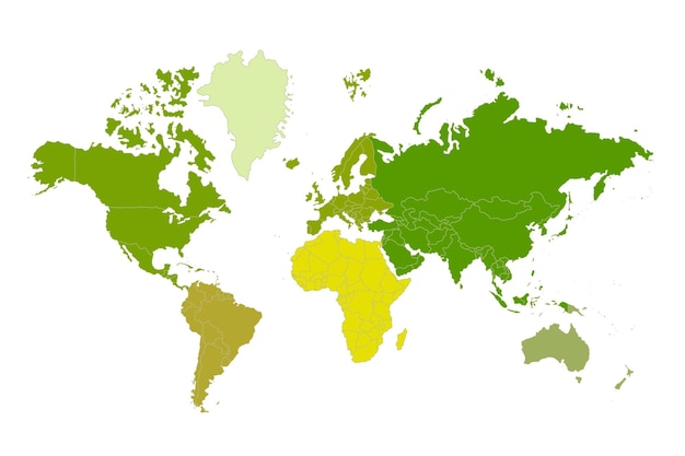 Mapa político del mundo Mapa del mundo verde sobre fondo blanco Ilustración