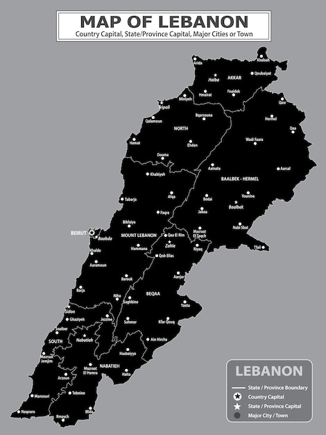 Mapa político del país con la capital de la provincia o la capital del estado, las principales ciudades y pueblos