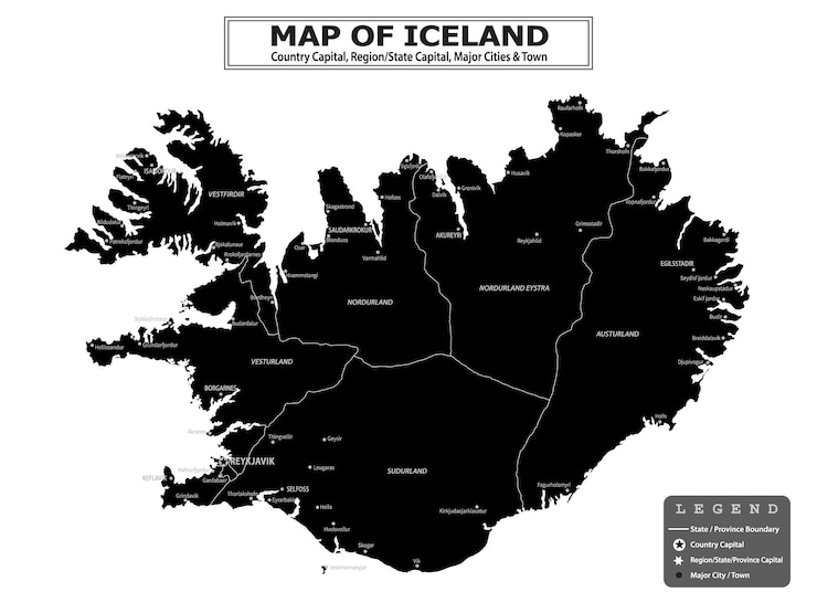 Vector mapa político del país con la capital de la provincia o la capital del estado, las principales ciudades y pueblos
