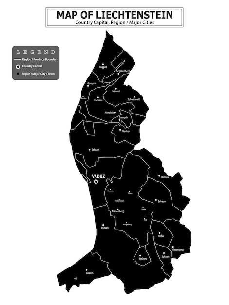 Mapa político del país con la capital de la provincia o la capital del estado, las principales ciudades y pueblos