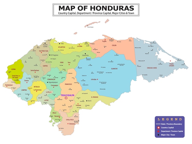 Mapa político del país con la capital de la provincia o la capital del estado, las principales ciudades y pueblos