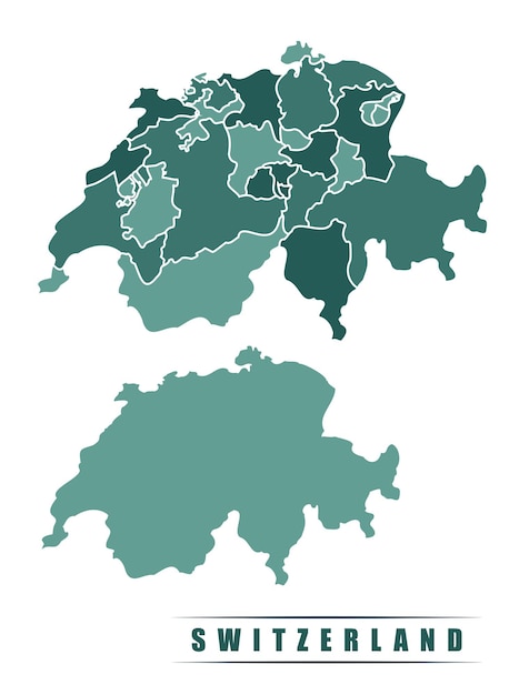 El mapa político plano simple de Suiza con las fronteras de los estados