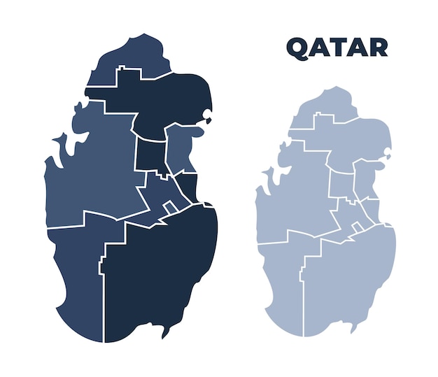 Mapa político de Qatar con el contorno de las fronteras de los estados