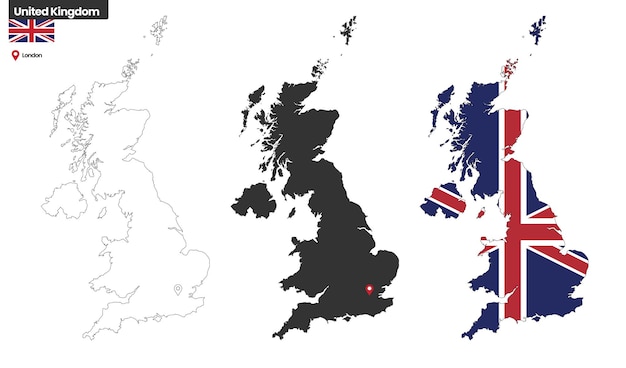 Mapa político del Reino Unido con la capital Londres bandera nacional y fronteras país europeo