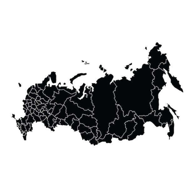 Mapa político de Rusia bajo detallado sólido estilo simple vectorial en blanco y negro editable