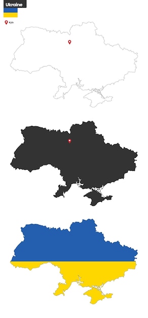 Mapa político de Ucrania con la capital Kyiv bandera nacional y fronteras país europeo