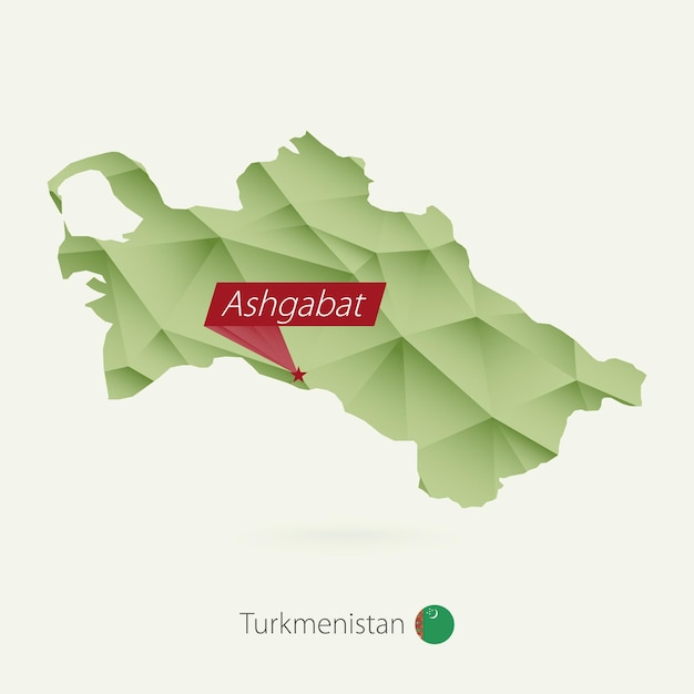 Vector mapa polivinílico bajo de gradiente verde de turkmenistán con la capital ashgabat