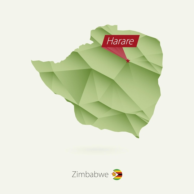 Mapa polivinílico bajo de gradiente verde de Zimbabue con capital Harare