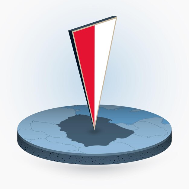 Mapa de Polonia en estilo isométrico redondo con bandera triangular 3D de Polonia