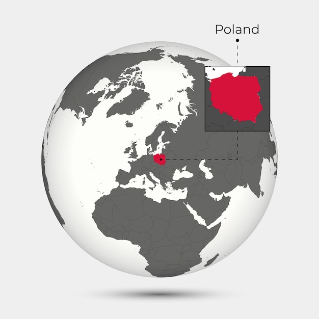 Vector mapa de polonia con su posición en el globo