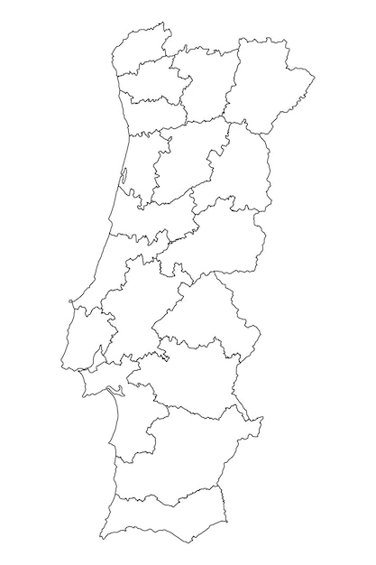 Mapa de portugal con distritos ilustración vectorial