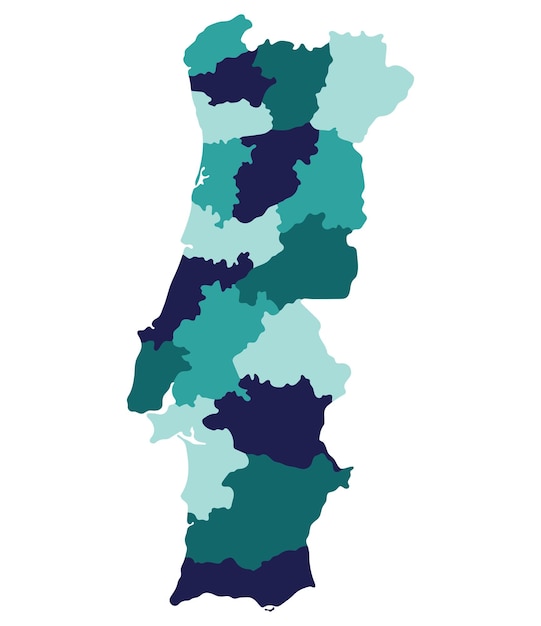 Mapa de Portugal Mapa de Portugal en las provincias administrativas en multicolor