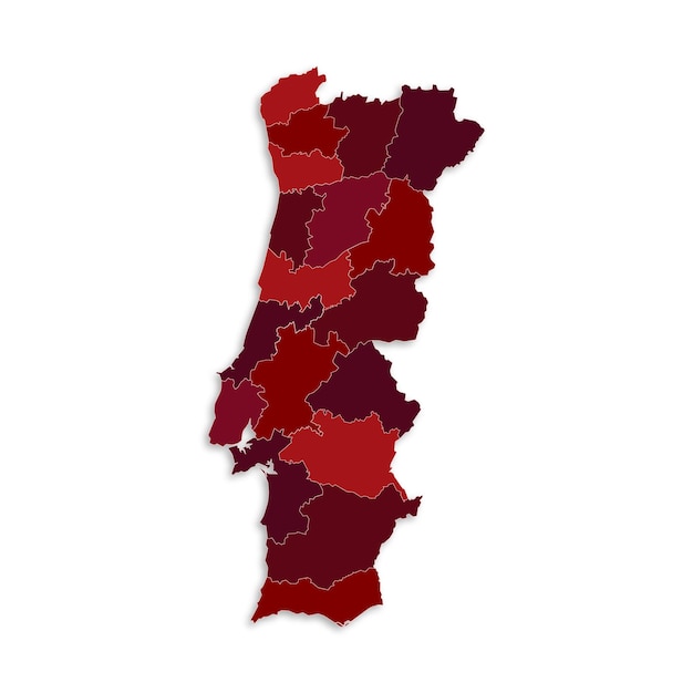 Mapa de Portugal con regiones fronterizas resaltadas estados aislados en fondo blanco Mapa modelo de Portugal Ilustración vectorial detallada
