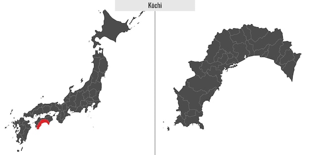 Vector mapa de la prefectura de kochi de japón