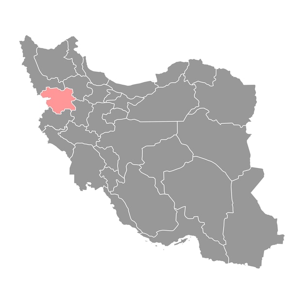 Vector mapa de la provincia de kurdistán división administrativa de irán ilustración vectorial