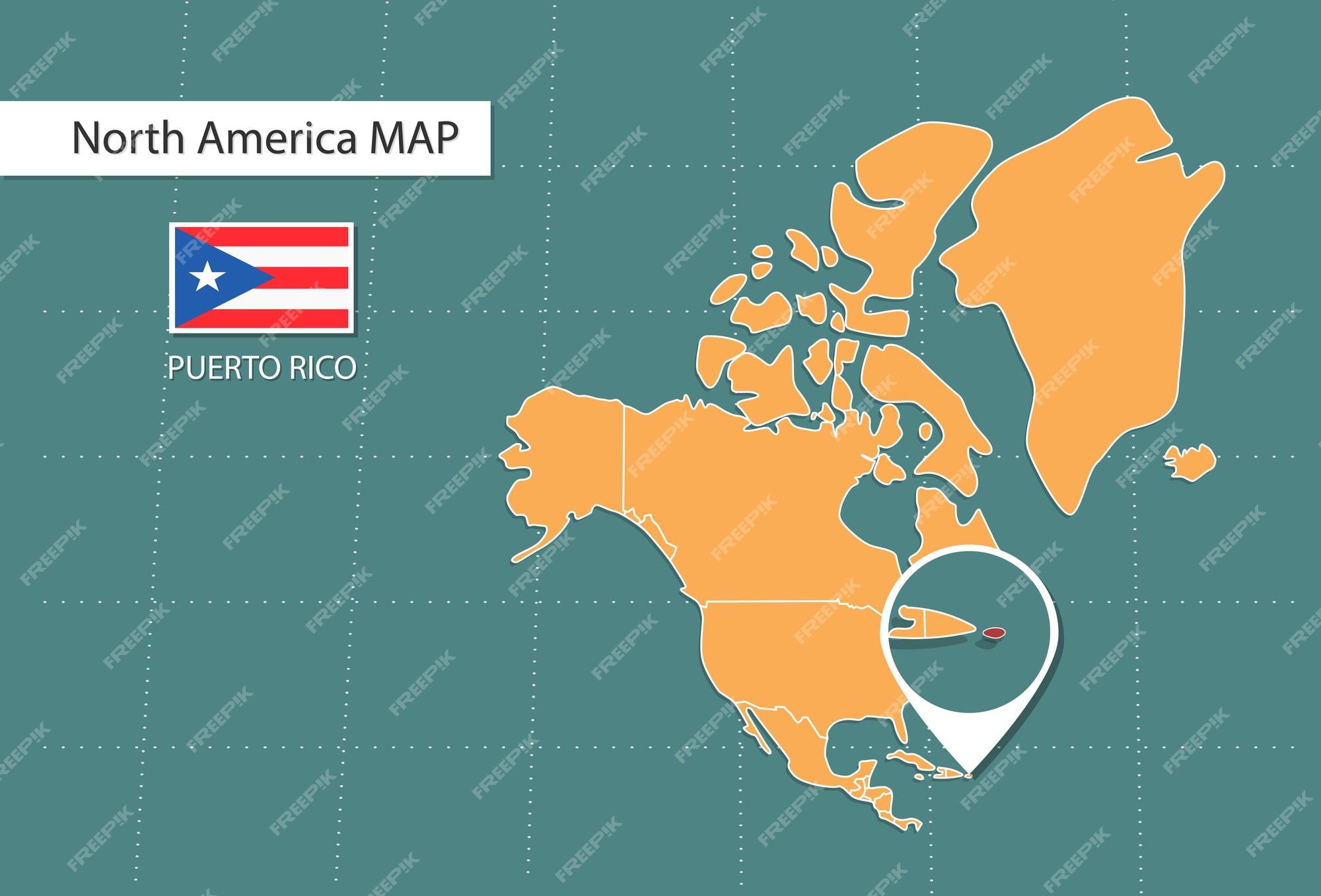 burbuja amante Ingenieros Mapa de puerto rico en américa íconos de la versión de zoom que muestran la  ubicación y las banderas de puerto rico | Vector Premium