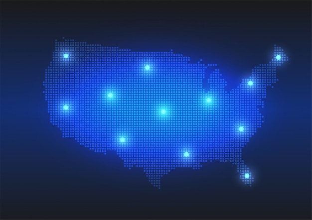 Mapa punteado de ee. uu. en estilo digital