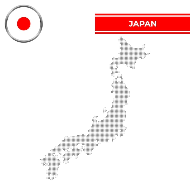 Vector mapa punteado de japón con bandera circular