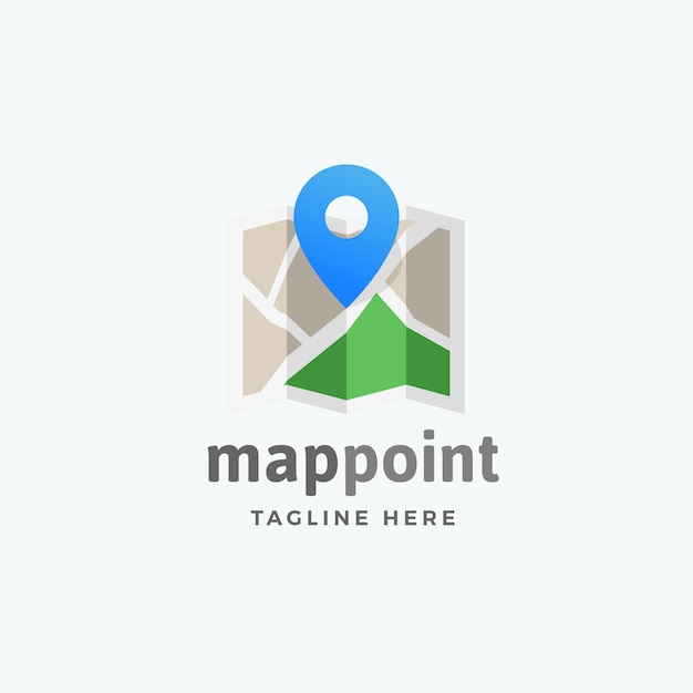 Mapa punto resumen vector signo, emblema o plantilla de logotipo con ubicación de pin en el símbolo del mapa.