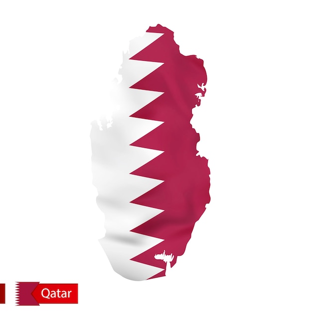 Mapa de qatar con bandera ondeante del país