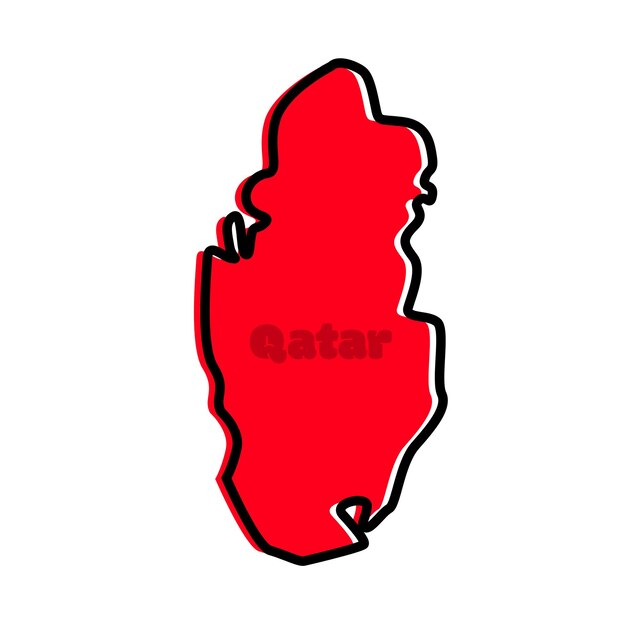 Mapa de Qatar en color rojo sobre fondo blanco