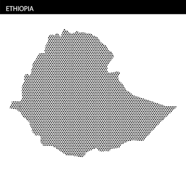 Mapa que destaca las fronteras de Etiopía con un patrón de puntos único y un elemento de diseño