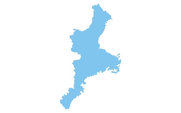 Mapa realista de la prefectura de Mie, región de Japón