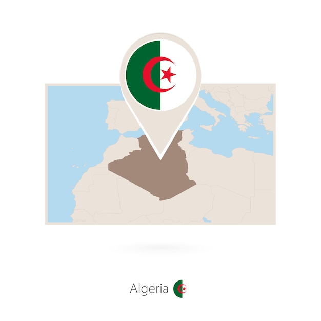 Mapa rectangular de Argelia con el icono de la algeria