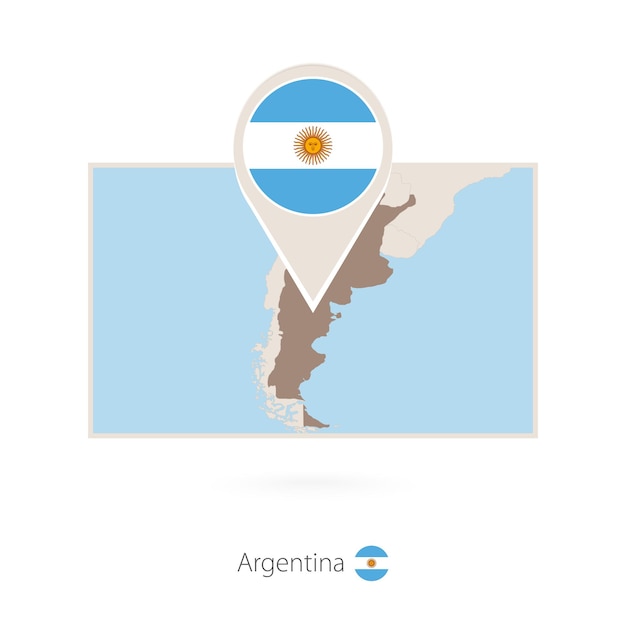 Mapa rectangular de Argentina con el icono del alfiler de Argentina